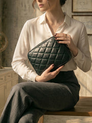 Minimalist Quilted Chain Crossbody Bag - Dark Olive Green