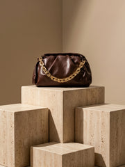 Minimalist Cloud Ruched Chain Decor Bag - Mocha Brown - www.thetreasurebox.me