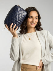 Minimalist Quilted Chain Crossbody Bag - Dark Navy Blue