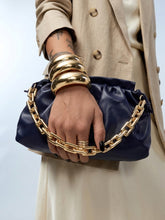 Minimalist Cloud Ruched Chain Decor Bag - Navy Blue