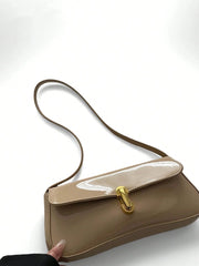 Minimalist Solid Khaki Flip-Top Snap Lock Baguette Shoulder Bag