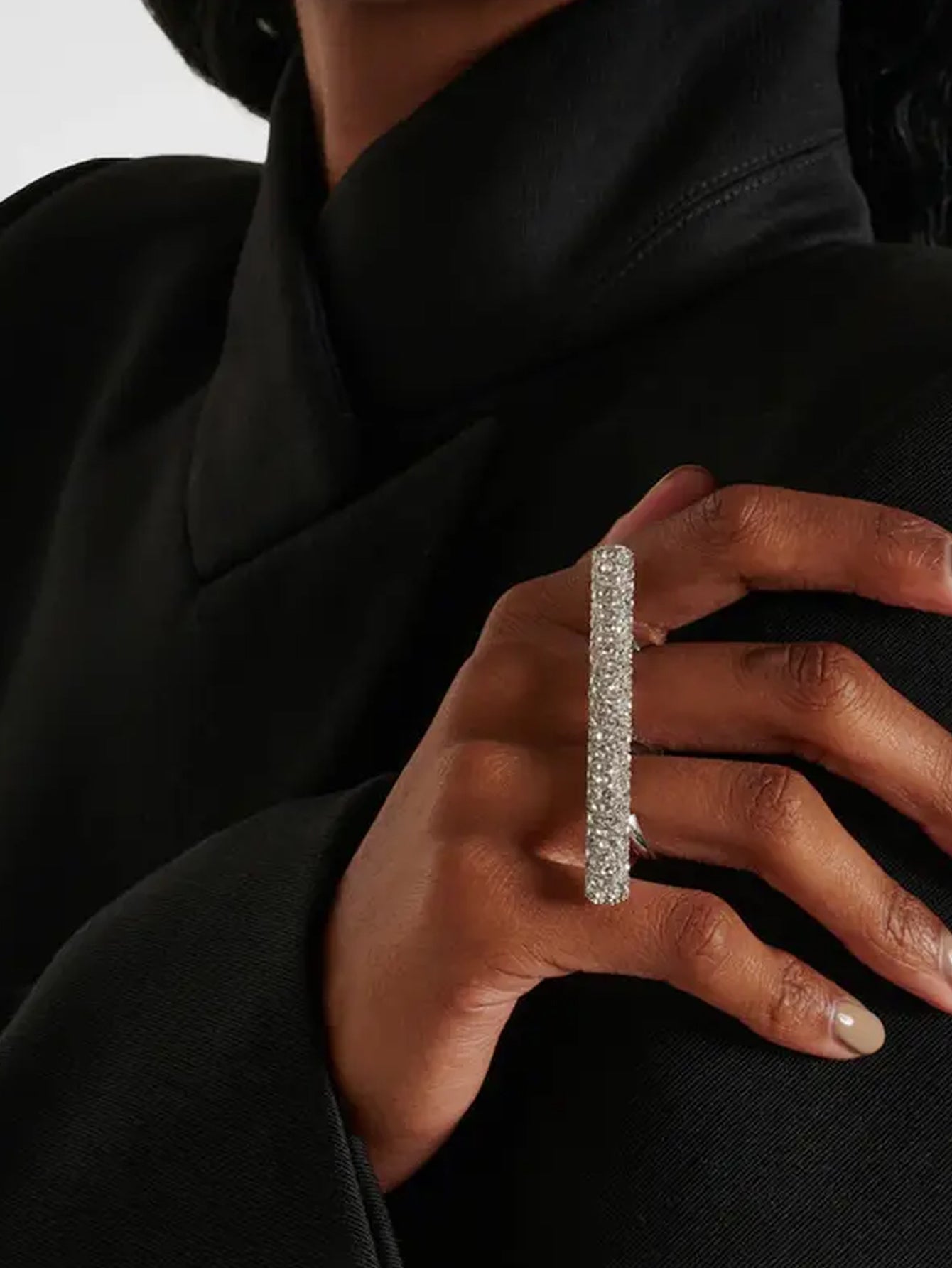 Multi-Row Rhinestone Crystal Double Finger Ring - Main Image