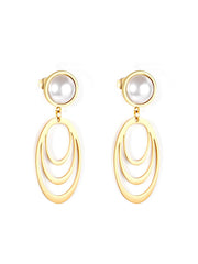 Natural Pearl Multi-circle Stainless Steel Drop Earrings