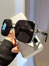 Oversized Black Square Full Frame Embellished Rivet Decor Sunglasses - Black Lens - www.thetreasurebox.me