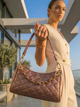 Quilted Chain Decor Baguette Bag - Bronze