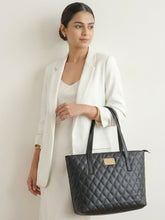 Quilted Pattern Shoulder Tote Bag - Black
