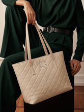 Quilted Pattern Shoulder Tote Bag - Beige