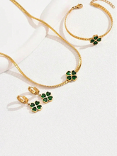 4pcs Green Cubic Zirconia Clover Jewelry Set