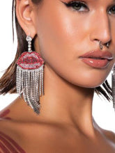 Red Lips Rhinestone Tassel Decor Earrings - Red & Silver