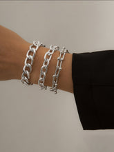 3 Pcs Chain Decor Bracelet Set - Silver
