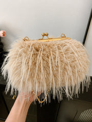 Slouchy Plush Kiss Lock Pearl Decor Handle Crossbody Bag - Blue / Khaki