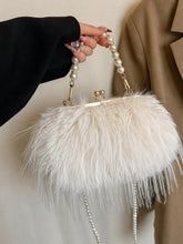 Slouchy Plush Kiss Lock Pearl Decor Handle Crossbody Bag - Black / White