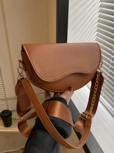 Solid Flap Two Strap Semi Disc Saddle Crossbody Bag - Brown / White / Grey / Khaki