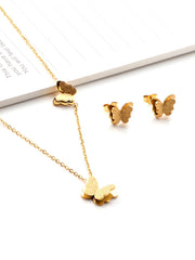 Stainless Steel Butterfly Pendant Necklace and Earring Jewelry Set
