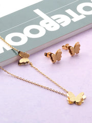 Stainless Steel Butterfly Pendant Necklace and Earring Jewelry Set