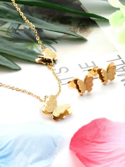Stainless Steel Butterfly Pendant Necklace and Earring Jewelry Set