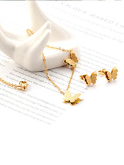 Stainless Steel Butterfly Pendant Necklace and Earring Jewelry Set