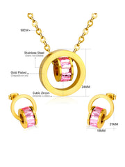 Stainless Steel Hoop Circle Earrings And Necklace Jewelry Set