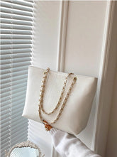 Geometric Embossed Grommet Eyelet Shoulder Tote Bag - White