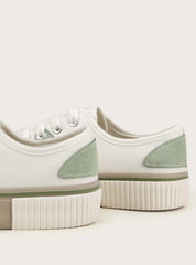 Color Block Lace-up Front Sneakers - White & Green - www.thetreasurebox.me