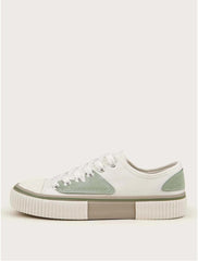 Color Block Lace-up Front Sneakers - White & Green - www.thetreasurebox.me