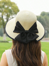 1pc Bow Decor Wide Brim Sun Hat - White