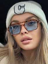 1pc Blue Leopard Square Shaped Metallic Sunglasses