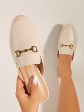 Metal Decor Snakeskin Flat Mules - Beige