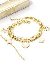 Clover Charm Layered Chain Bracelet