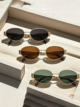 3pcs Oval Metal Full Frame Sunglasses - Black, Brown, Dark Green Lens With Gold Frames