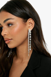 Kimora Earrings - Tassel Detail Rhinestone Decor Dangling Pair In Silver