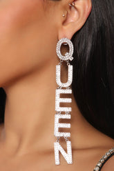 Queen Dangle Earrings - Rhinestone Decor Text Design Dangling Pair