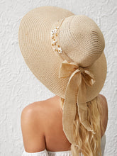 Faux Pearl & Floral Decor Straw Hat - TheTreasureBox.pk