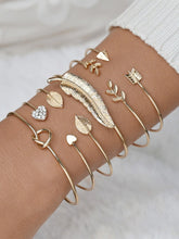 6pcs Leaf & Heart Decor Cuff Bangle - EC - TheTreasureBox.pk