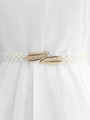 Faux Pearl Beaded Belt - White