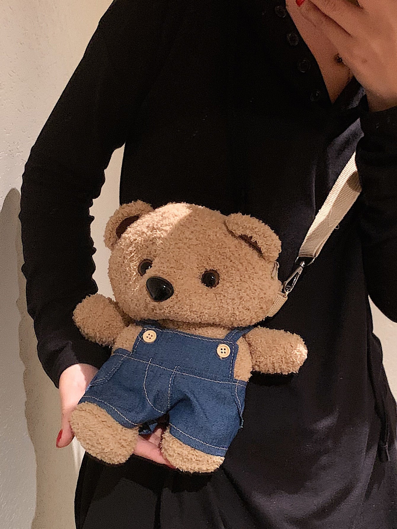 1pc Mini Brown Cartoon Bear Shaped Fashion Crossbody Bag With Metallic  Chain Decoration