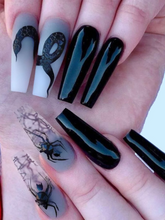 24 Pcs Long Coffin Snake & Spider Design Strip Nails & 1sheet Tape - Black and White