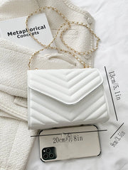 Quilted Pattern Flap Chain Square Bag - White - FD ⚡