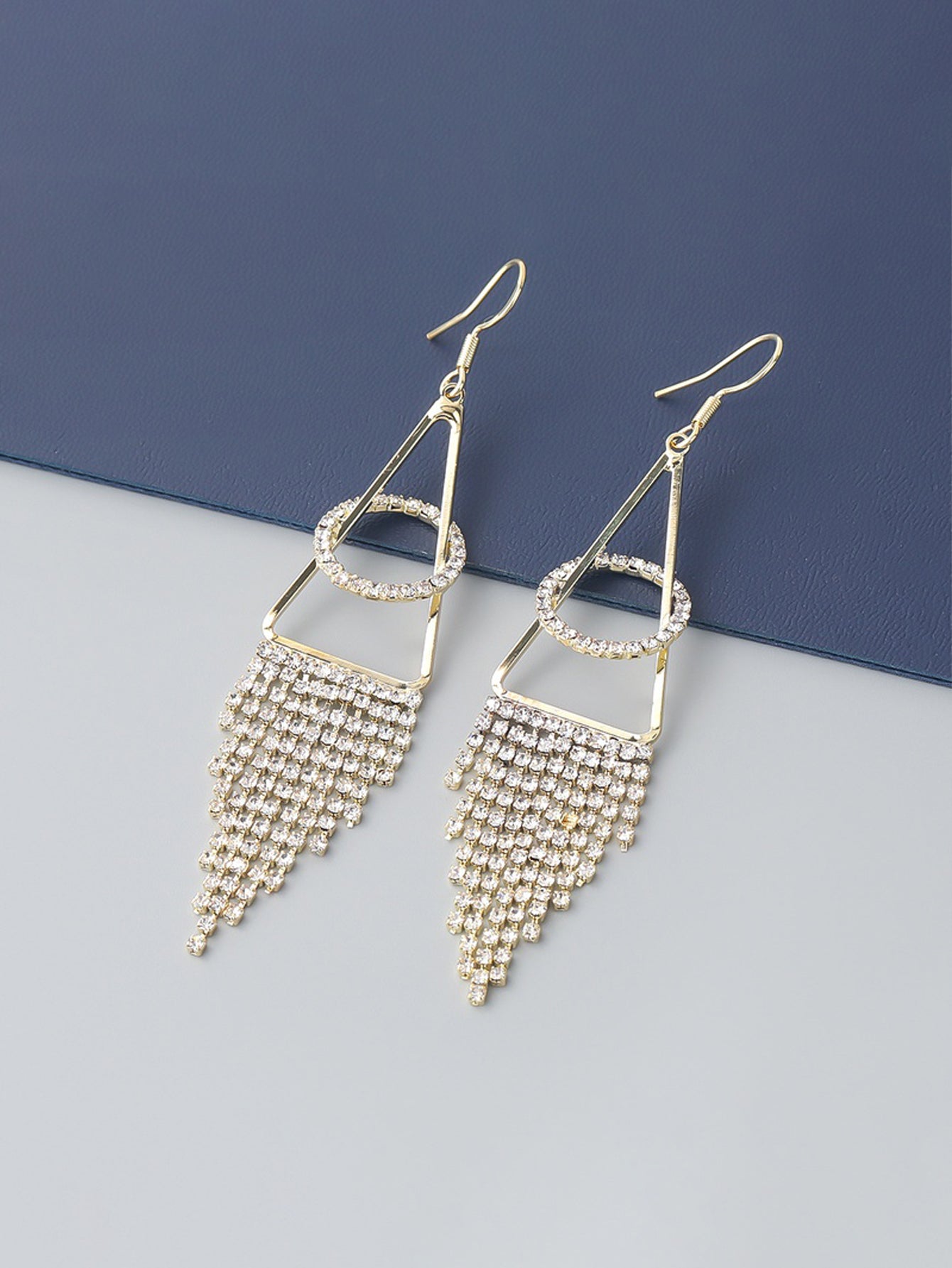 Tripoz Rhinestone Decor Tassel Detail Earrings - Gold - www.thetreasurebox.me