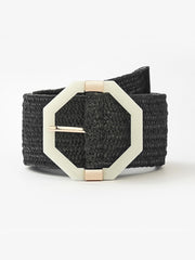 Octagonal plastic buckle elastic woven belt - Black - FD ⚡