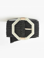 Octagonal plastic buckle elastic woven belt - Black - FD ⚡