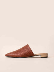 Point Toe Snakeskin Embossed Flat Mules Brown - Brown - www.thetreasurebox.me