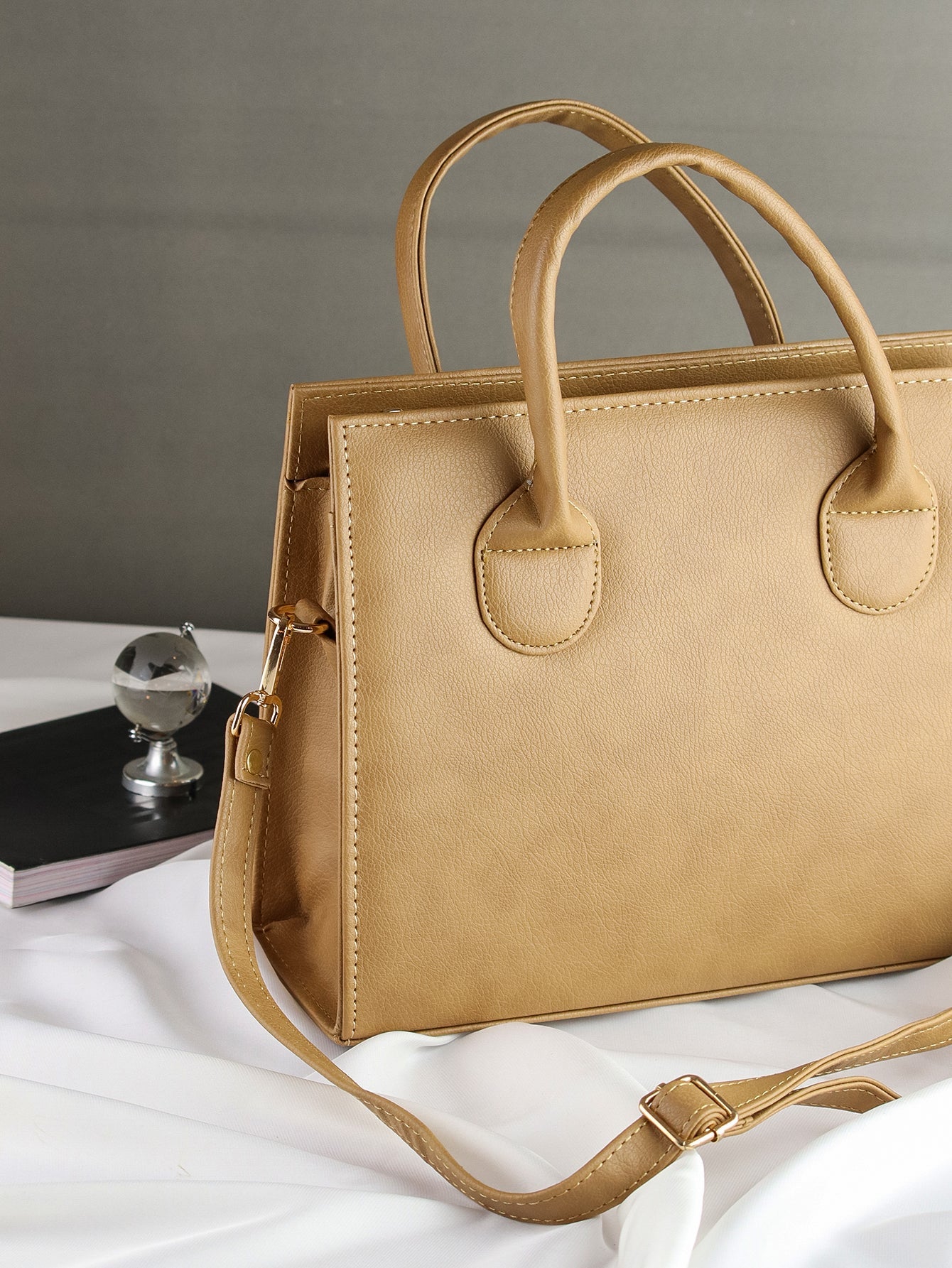 Eleanor Top Handle Square Bag With Strap - Khaki - FD ⚡
