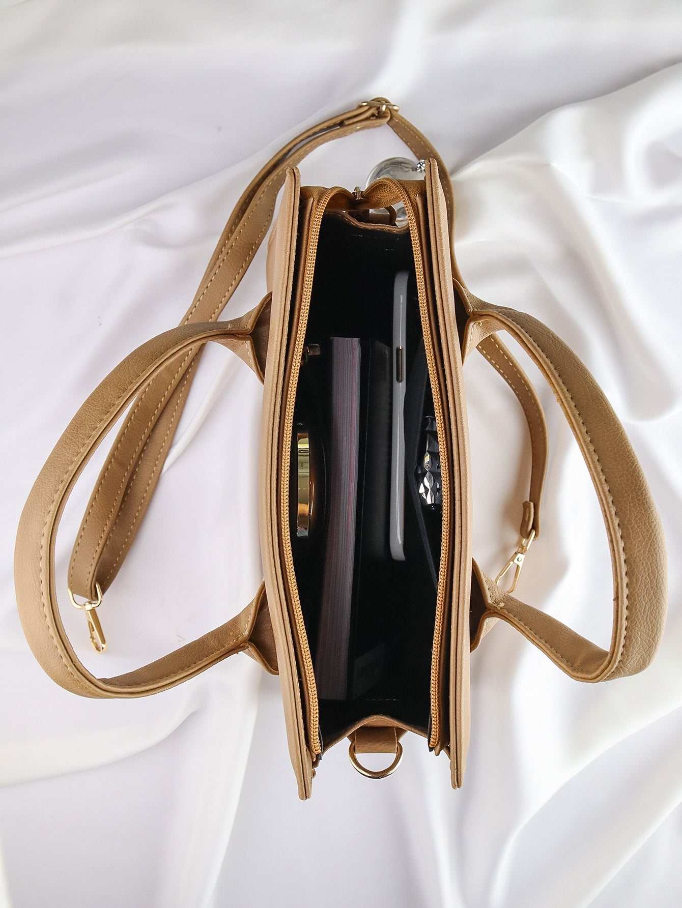 Eleanor Top Handle Square Bag With Strap - Khaki - FD ⚡