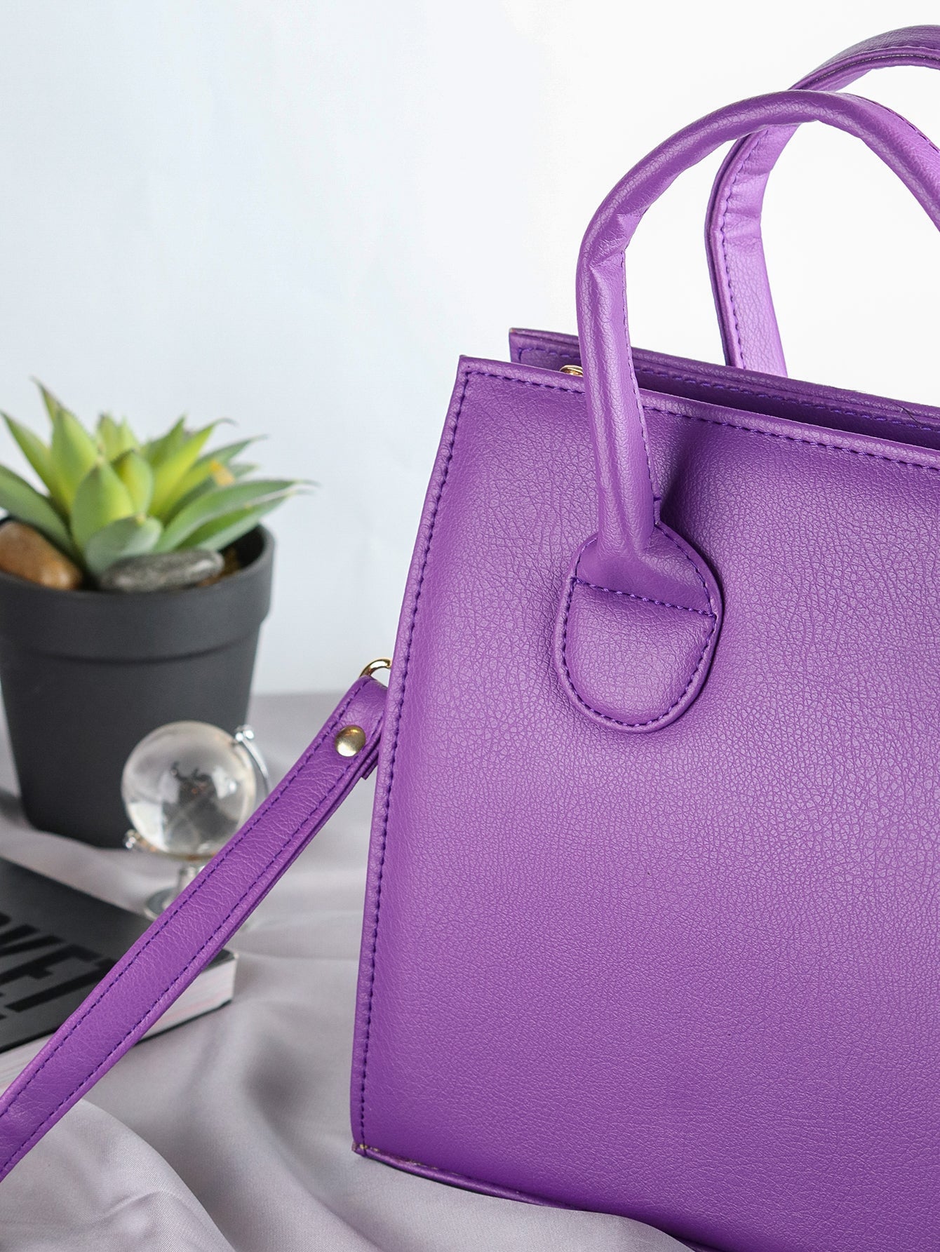 Eleanor Top Handle Square Bag With Strap - Purple - FD ⚡