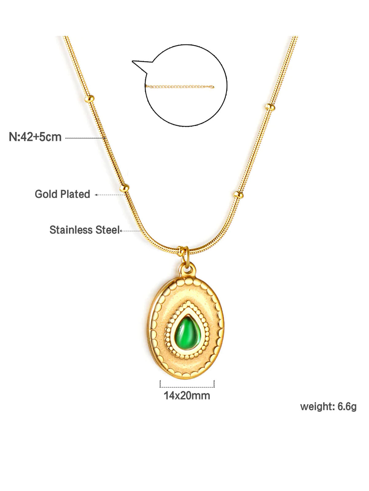 Round Green pendant necklace - FD ⚡