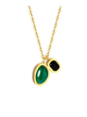 Double Green Black Faux Zircon Decor Necklace - FD ⚡