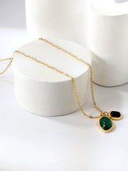 Double Green Black Faux Zircon Decor Necklace - FD ⚡
