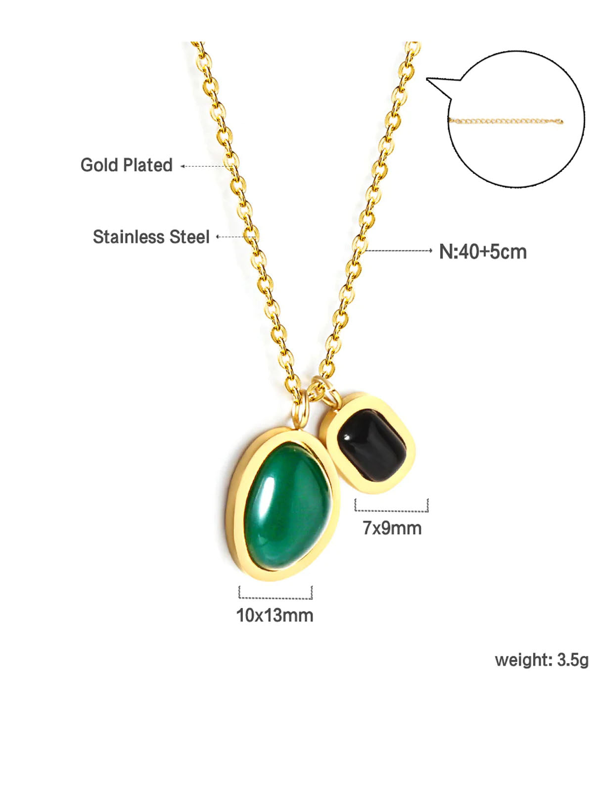 Double Green Black Faux Zircon Decor Necklace - FD ⚡