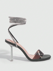 Crystal Decor Ankle Straps High Heels Sandals